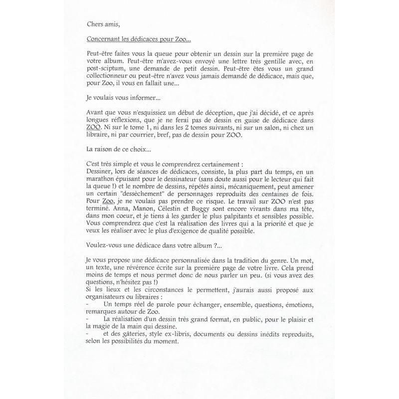 Concernant les dédicaces pour Zoo…